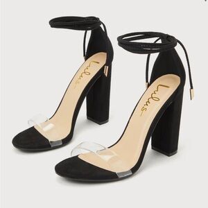 Lulu’s Morrina Black Suede Lace Up High Heel